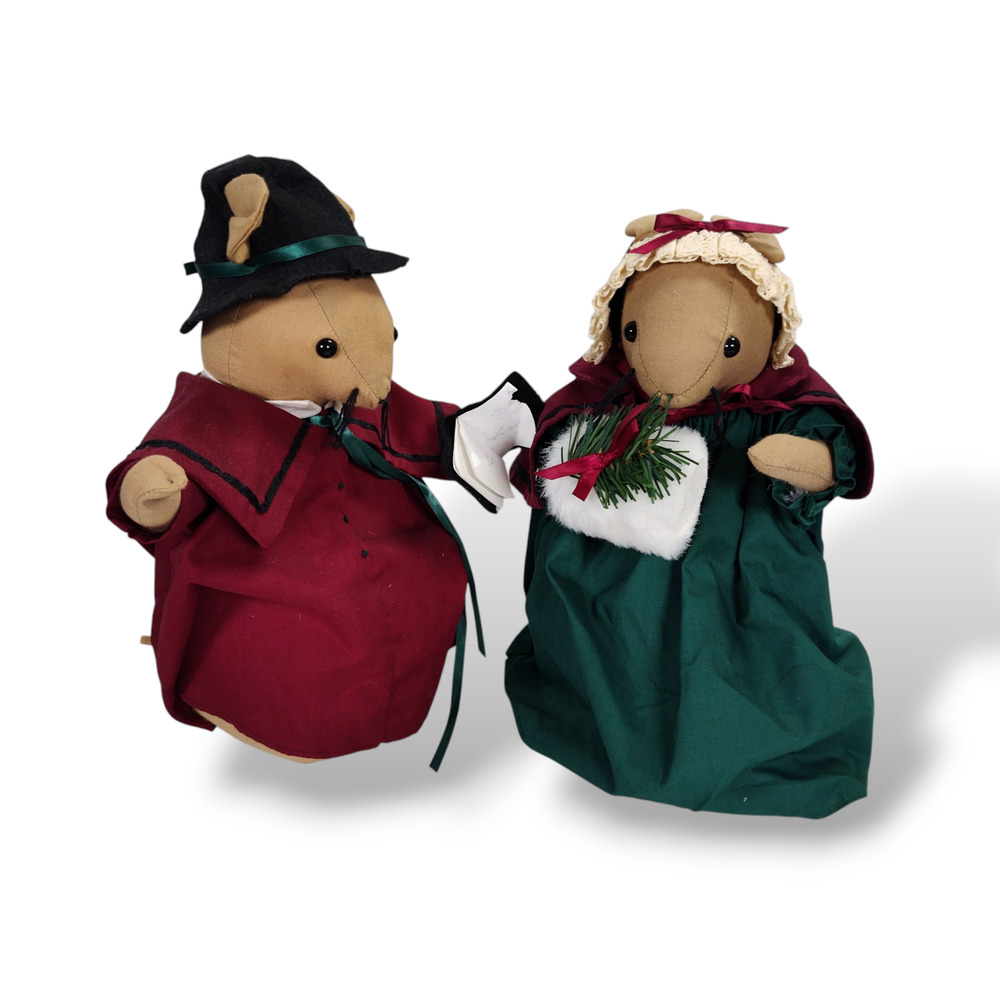 Raker Overly Raker Christmas Mice Couple 10” Vintage Fabric Holiday Figurines